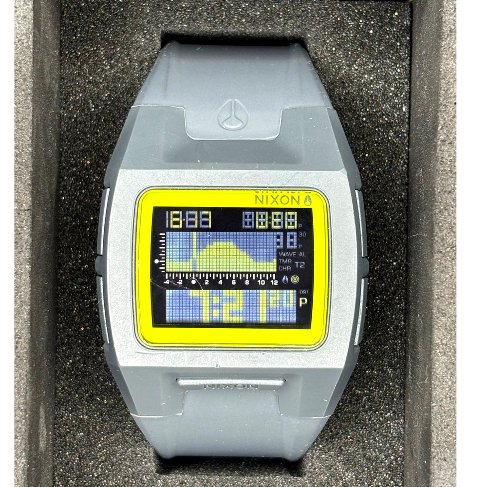 Nixon Lodown II Digital Tide Watch Gray Yellow Surf 100M Box Manual - Picture 7 of 17
